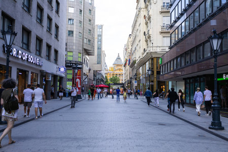 View of Vaci shopping street at evening, Budapestのeditorial素材