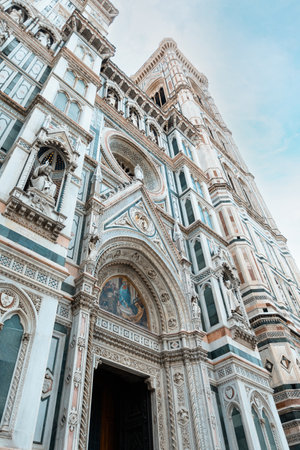 Detail of the facade of the Cathedral of Santa Maria del Fiore in Florence, Italyの写真素材