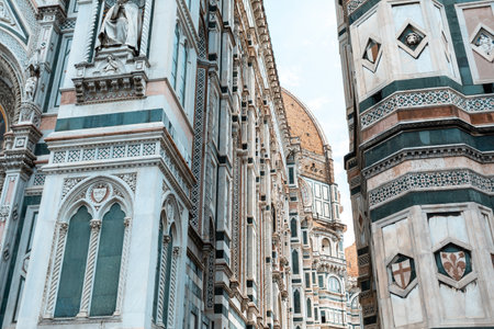 Detail of the facade of the Cathedral of Santa Maria del Fiore in Florence, Italyの写真素材