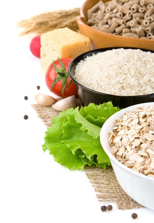 plates of cereals seed on sackcloth isolated at white backgroundの写真素材