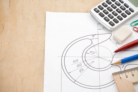 pen and pencil, calculator on hook crane drafting