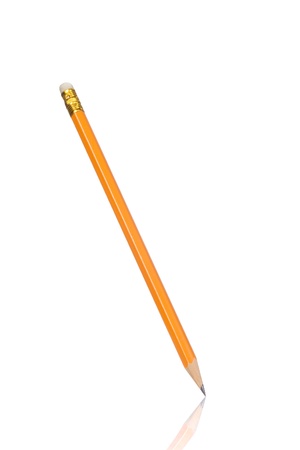 yellow wood pencil on whiteの写真素材