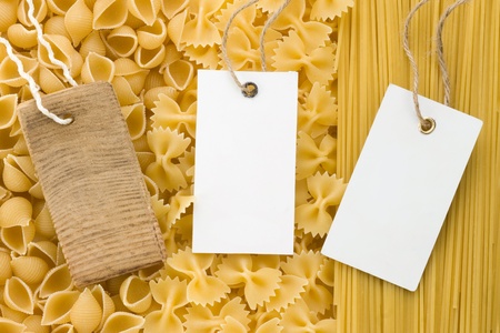 uncooked raw pasta and price tagの写真素材