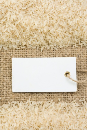 rice grain at sack burlap background  textureの写真素材