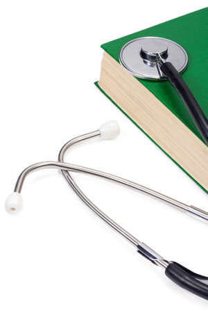 isolated books and stethoscope on white backgroundの写真素材