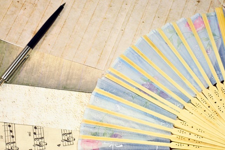 vintage old paper and penの写真素材