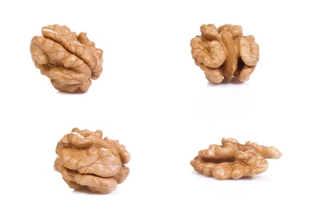 isolated kernel of walnuts at white の写真素材