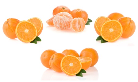 orange fruit and slices collage isolated on white backgroundの写真素材