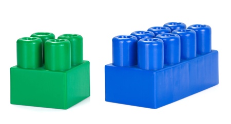 two plactic colorful bricks on whiteの写真素材
