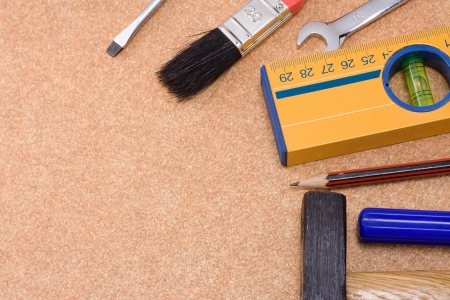 set of tools on tableの写真素材