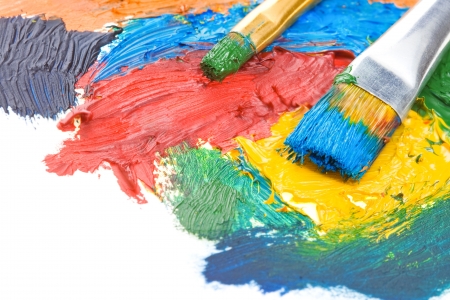 brush and oil paint isolated on white backgroundの写真素材