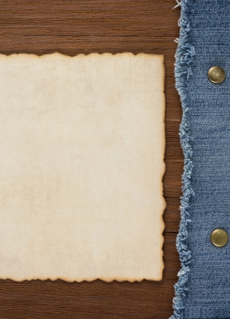 blue jean on wood texture backgroundの写真素材
