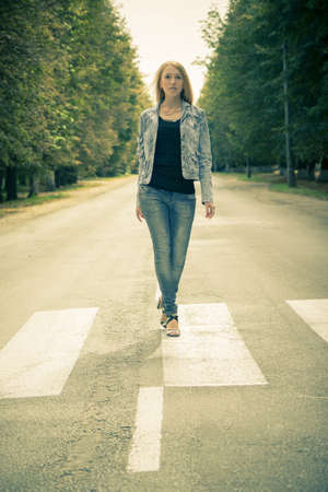 beautiful young woman portrait outdoorsの写真素材