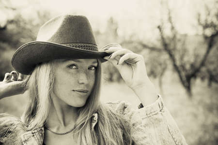 beautiful young woman portrait outdoorsの写真素材