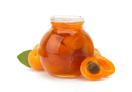 apricot jam isolated on white backgroundの写真素材