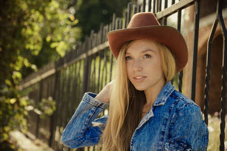 beautiful young woman portrait outdoorsの写真素材