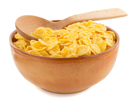 corn flakes in bowl isolated on white background