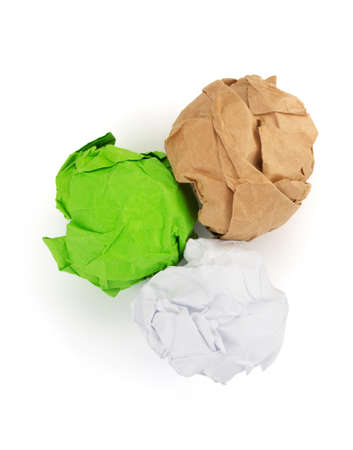 crumpled paper ball isolated on white backgroundの写真素材