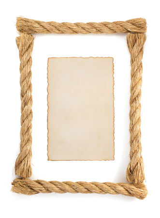 ship rope and parchment isolated on white backgroundの写真素材