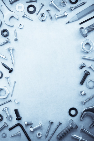 hardware tools at metal background textureの写真素材