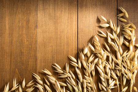 ears of oat on wooden background
