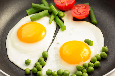 fried egg in frying panの写真素材