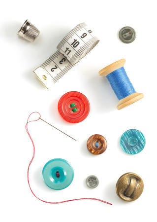 sewing tools and accessories isolated on white backgroundの写真素材