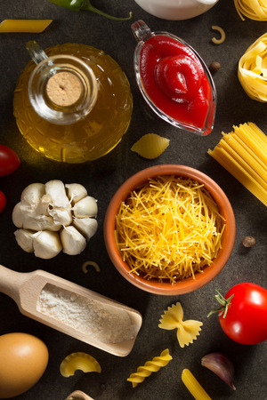 pasta and food ingredient  on dark backgroundの写真素材