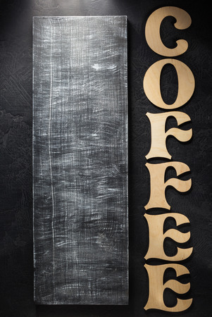 coffee letters on black backgroundの写真素材