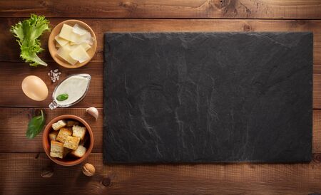 caesar sauce ingredients at wooden backgroundの写真素材