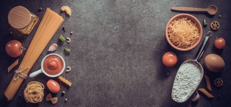 pasta and food ingredient  on dark background