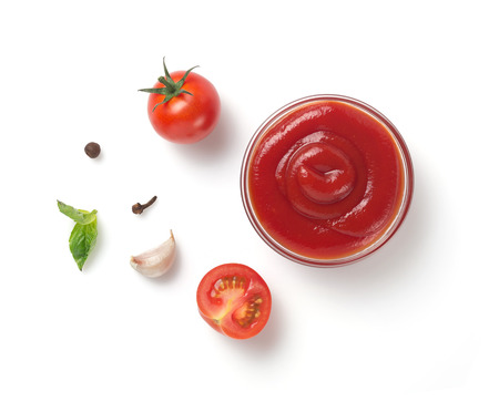 tomato sauce in bowl isolated on white backgroundの写真素材