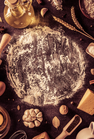 bakery products on black background textureの写真素材