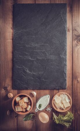caesar sauce ingredients at wooden backgroundの写真素材