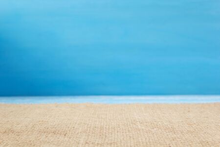 Burlap hessian sacking cloth on woodenの写真素材