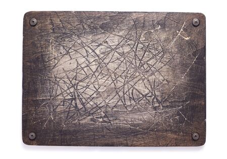 aged wooden nameplate or wall sign isolated on white backgroundの写真素材
