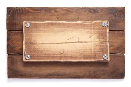 aged wooden signboard or nameplate isolated on white backgroundの写真素材