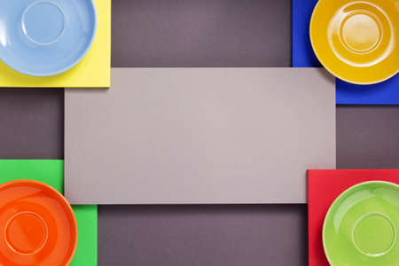 empty saucer at abstract background, paper surface textureの写真素材