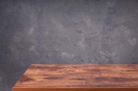 wooden plank board table and wall background, front low angle view