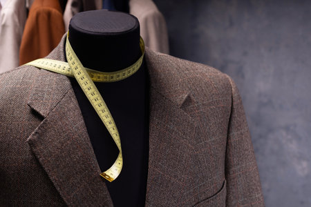 blazer jacket on male tailor mannequin, creative concept of clothes atelier