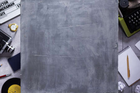 Old empty table and relax creative concept design. Movie and screenwriter or composer conceptの写真素材