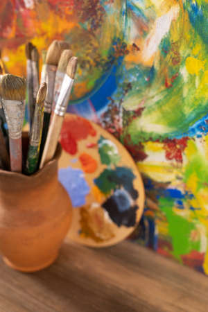 Paintbrush painting and art still life. Abstract art conceptの写真素材