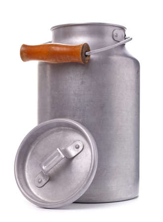 Milk can container isolated on white backgroundの写真素材