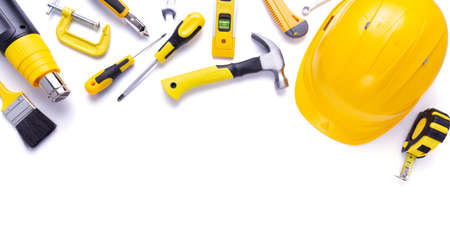 Construction tools isolated on white background. Kit of tool for renovatinの写真素材