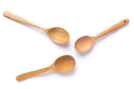 Wooden spoon isolated on white background. Wood spoonsの写真素材