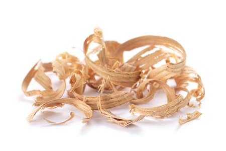 Wooden shavings isolated on white background. Wood shaving isolate