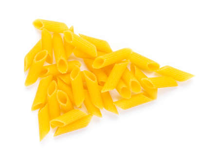 Penne pasta food isolated on white background. Raw pasta penne italian food at whiteの写真素材