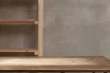 Wooden table top background texture.  Wood tabletop front view with copy space. Plank board surfaceの写真素材