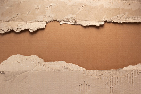 Cardboard torn edge as background texture. Brown ripped paperの写真素材