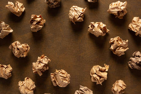 Crumpled paper balls at abstract background texture. Inspiration creative idea conceptの写真素材